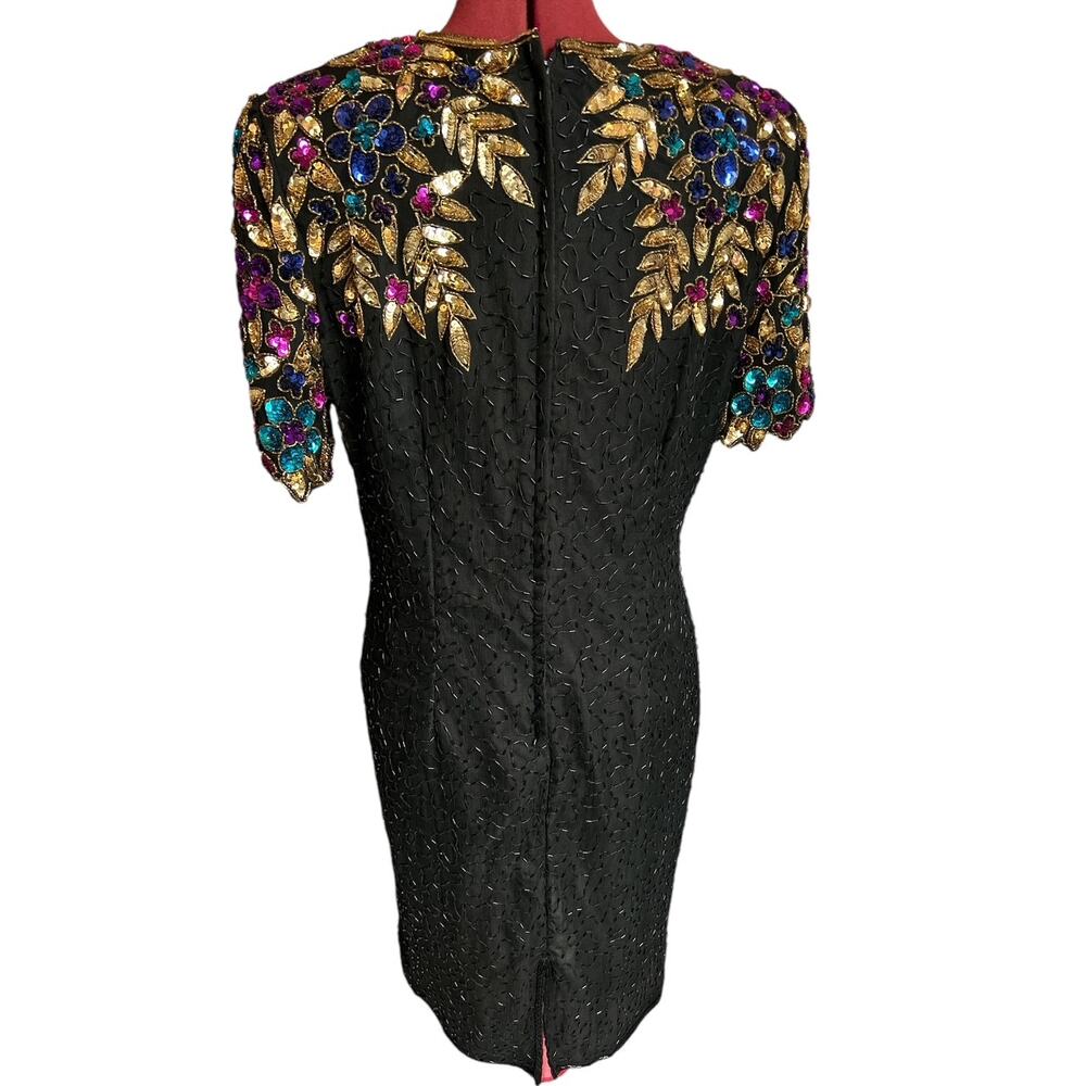 Vintage Stenay Large 100%‎ Silk Fully Beaded Sequined Party Evening Midi Dress - Picture 2 of 7